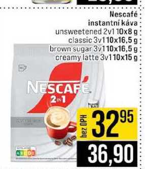 Nescafé instantní káva unsweetened 2v1 10x8g classic 3v1 10x16,5 g brown sugar 3v1 10x16,5g creamy latte 3v1 10x15 g 