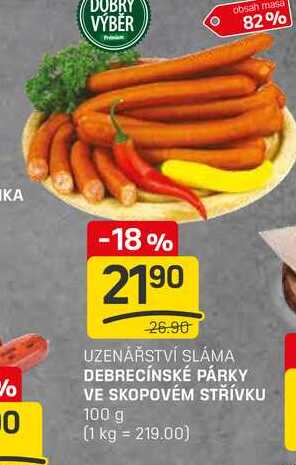 DEBRECÍNSKÉ PÁRKY VE SKOPOVÉM STŘÍVKU 100 g 