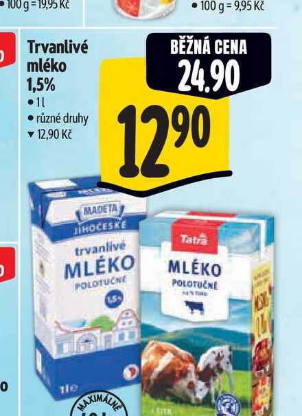   Trvanlivé mléko 1,5% 1 l