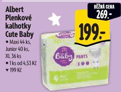 Albert Plenkové kalhotky Cute Baby, Maxi 44 ks, Junior 40 ks, XL 36 ks