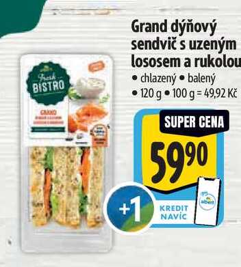 Grand dýňový sendvič s uzeným lososem a rukolou, 120 g