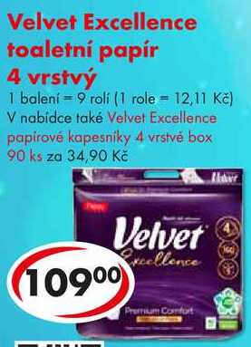 Velvet Excellence toaletní papír 4 vrstvý, 9 rolí 