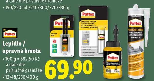 Pattex Lepidlo/opravná hmota, 12/48/250/400 g  