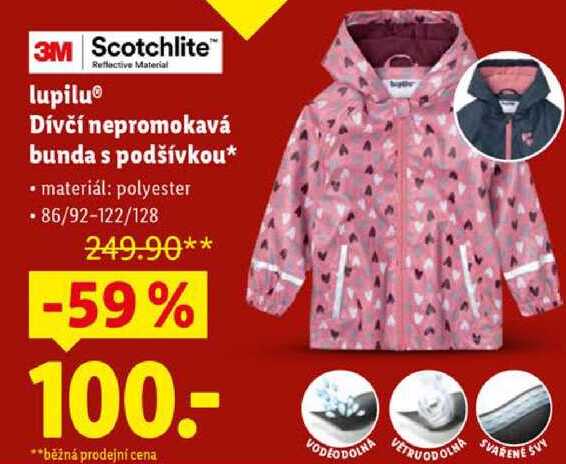 lupiluⓇ Dívčí nepromokavá bunda s podšívkou