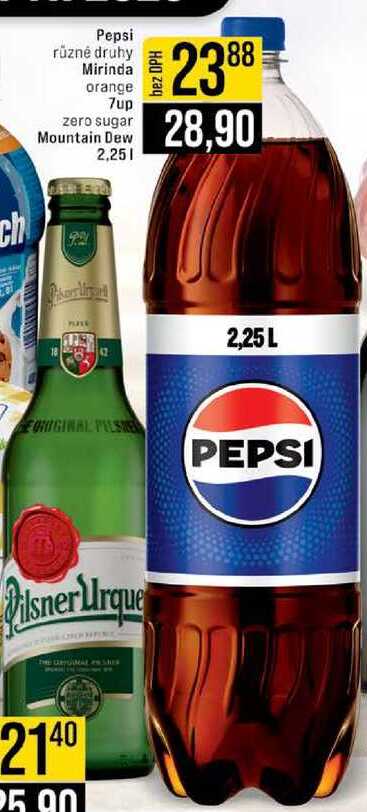 Pepsi různé druhy Mirinda orange 7up zero sugar Mountain Dew 2,25l