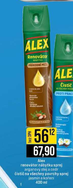 Alex renovátor nábytku sprej arganový olej a cedr čistič na všechny povrchy sprej jasmin a koření 400 ml 