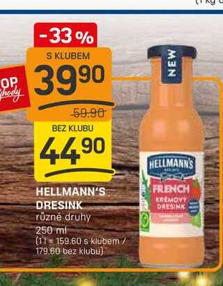 HELLMANN'S DRESINK různé druhy 250 ml   