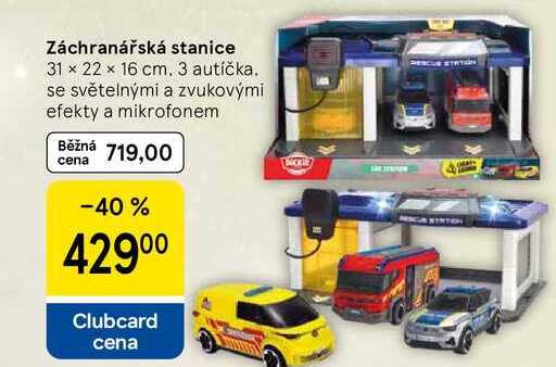 Záchranářská stanice, 31 x 22 x 16 cm. 3 autíčka. se světelnými a zvukovými efekty a mikrofonem 