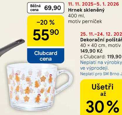 Hrnek skleněný 400 ml. motiv perníček