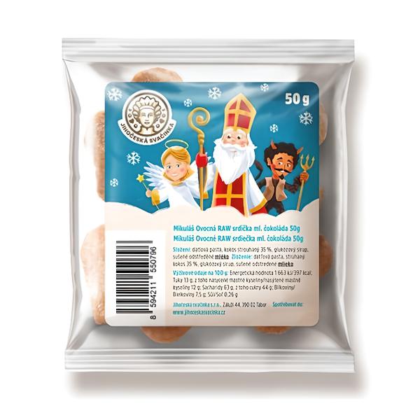 Jihočeská svačinka Mikuláš Ovocná nepečená srdíčka mléčná čokoláda