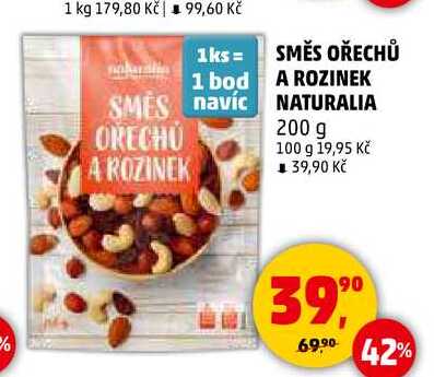 SMĚS OŘECHŮ A ROZINEK NATURALIA, 200 g