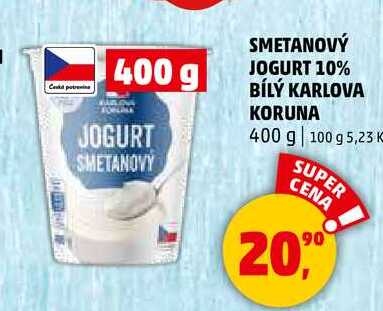 SMETANOVÝ JOGURT 10% BÍLÝ KARLOVA KORUNA, 400 g 