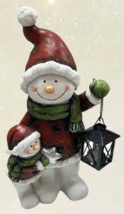 Vánoční keramická dekorace sněhulák s lucernou