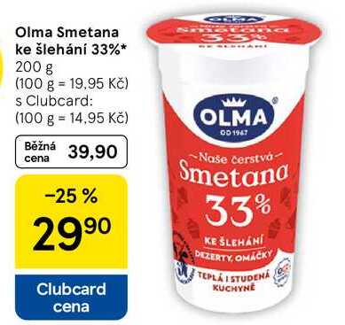Olma Smetana ke šlehání 33%, 200 g  