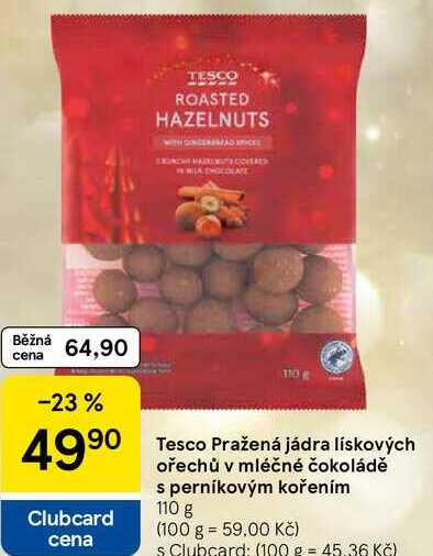 Tesco Pražená jádra lískových ořechů v mléčné čokoládě s perníkovým kořením, 110 g  