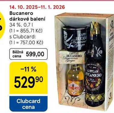 Bucanero dárkové balení 34 %, 0,7 l