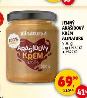 JEMNÝ ARAŠÍDOVÝ KRÉM ALLNATURE, 500 g 