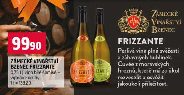ZÁMECKÉ VINAŘSTVÍ BZENEC FRIZZANTE 0,75l víno bílé šumivé vybrané druhy