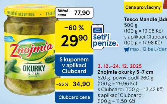 Znojmia okurky 5-7 cm, 520 g. pevný podíl 260 g  