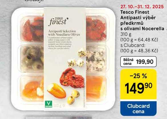 Tesco Finest Antipasti výběr předkrmů s olivami Nocerella, 310 g  