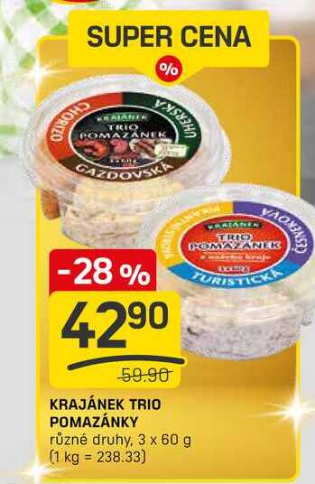 KRAJÁNEK TRIO POMAZÁNKY různé druhy, 3 x 60 g