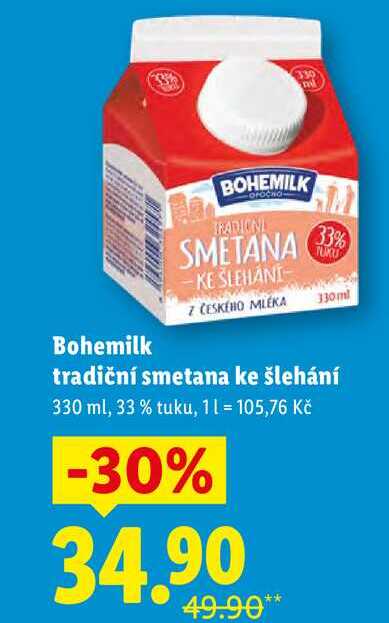 Bohemilk tradiční smetana ke šlehání, 330 ml