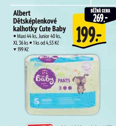 Albert Dětsképlenkové kalhotky Cute Baby - Maxi 44 ks, Junior 40 ks, xl 36 ks
