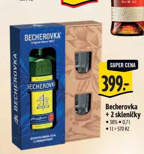 Becherovka + 2 skleničky  0,7 l