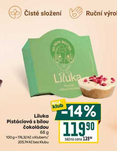 Liluka Pistáciová s bílou čokoládou 68 g