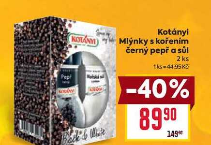 Kotányi Mlýnky s kořením černý pepř a sůl 2 ks