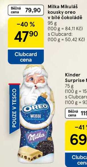 Milka Mikuláš kousky oreo v bílé čokoládě, 95 g