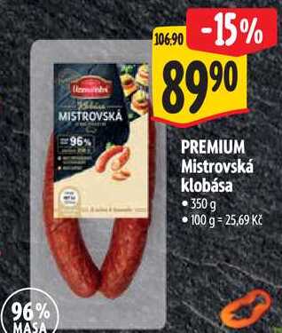 PREMIUM Mistrovská klobása, 350 g  