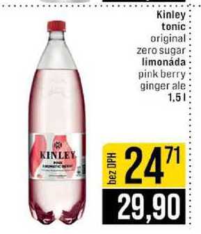 Kinley tonic original zero sugar limonáda pink berry ginger ale 1.5l