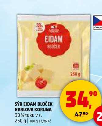 SÝR EIDAM BLOČEK KARLOVA KORUNA, 250 g