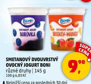 SMETANOVÝ DVOUVRSTVÝ OVOCNÝ JOGURT BONI, 145 g 