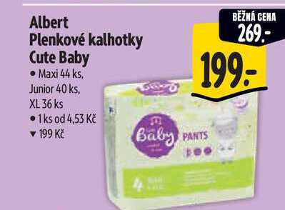 Albert Plenkové kalhotky Cute Baby, Maxi 44 ks, Junior 40 ks, XL 36 ks