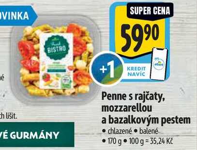 Penne s rajčaty, mozzarellou a bazalkovým pestem 170 g