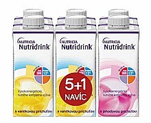 NUTRIDRINK balíček 5+1 (3× NUTRIDRINK s příchutí vanilkovou, 3× NUTRIDRINK s příchutí jahodovou) 6× 200 ml
