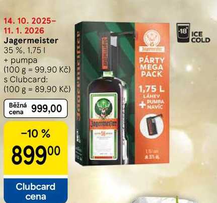 Jagermeister 35 %, 1.75 I + pumpa  