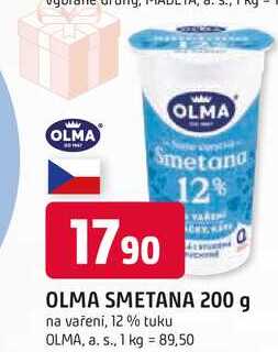 OLMA SMETANA 200 g na vařeni, 12% tuku