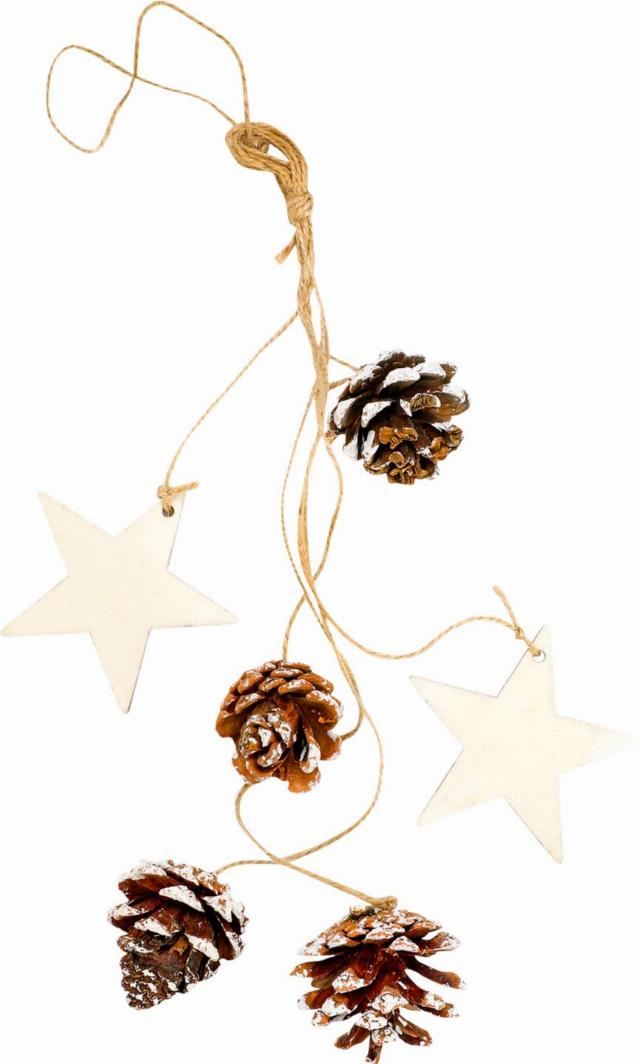 Závěsná dekorace dřevěná hvězdy a šišky