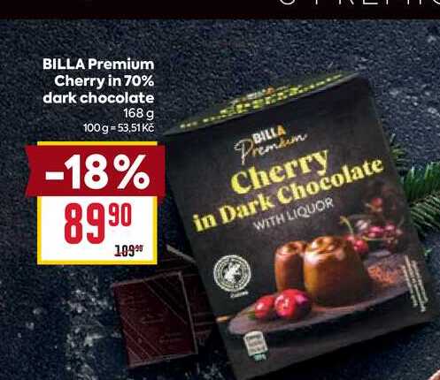BILLA Premium Cherry in 70% dark chocolate 168 g 