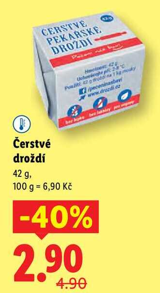 Čerstvé droždí, 42 g