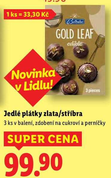 Jedlé plátky zlata/stříbra, 3 ks