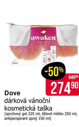 Dove dárková vánoční kosmetická taška (sprchový gel 225 ml, tělové mléko 250 ml, antiperspirant sprej 150 ml) 