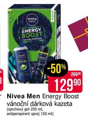 Nivea Men Energy Boost vánoční dárková kazeta (sprchový gel 250 ml, antiperspirant sprej 150 ml) 