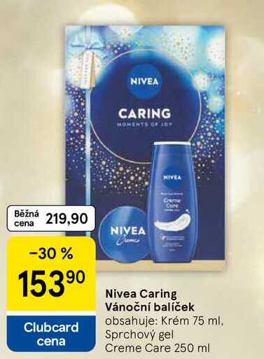 Nivea Caring Vánoční balíček obsahuje: Krém 75 ml, Sprchový gel Creme Care 250 ml 