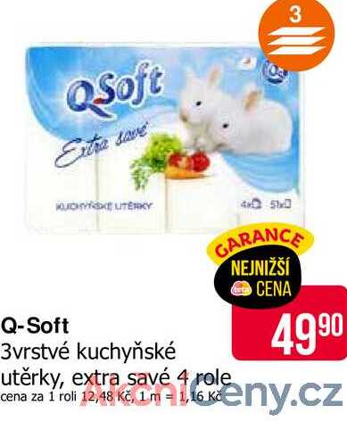 Q-Soft 3vrstvé kuchyňské utěrky, extra savé 4 role