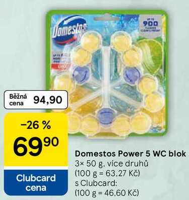 Domestos Power 5 WC blok, 3x 50 g