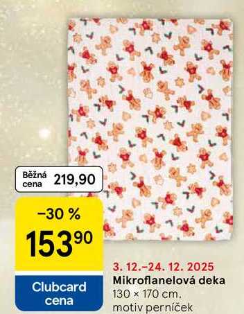 Mikroflanelová deka, 130 x 170 cm. motiv perníček 